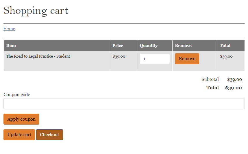 Shopping cart page screenshot.