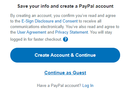 Paypal guest checkout buttons screenshot