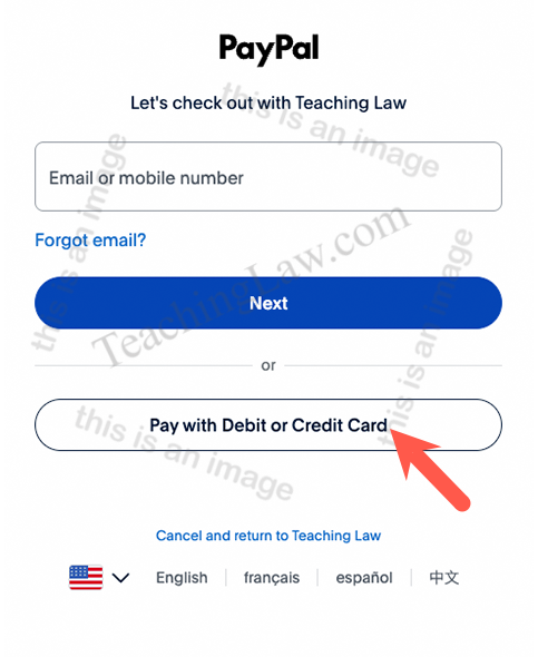 PayPal pay with credit card interface screenshot