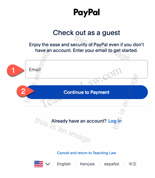 PayPal guest checkout screenshot