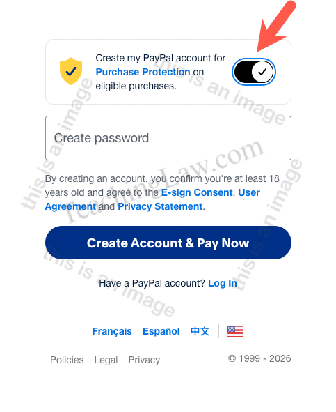 PayPal purchase protection toggle screenshot